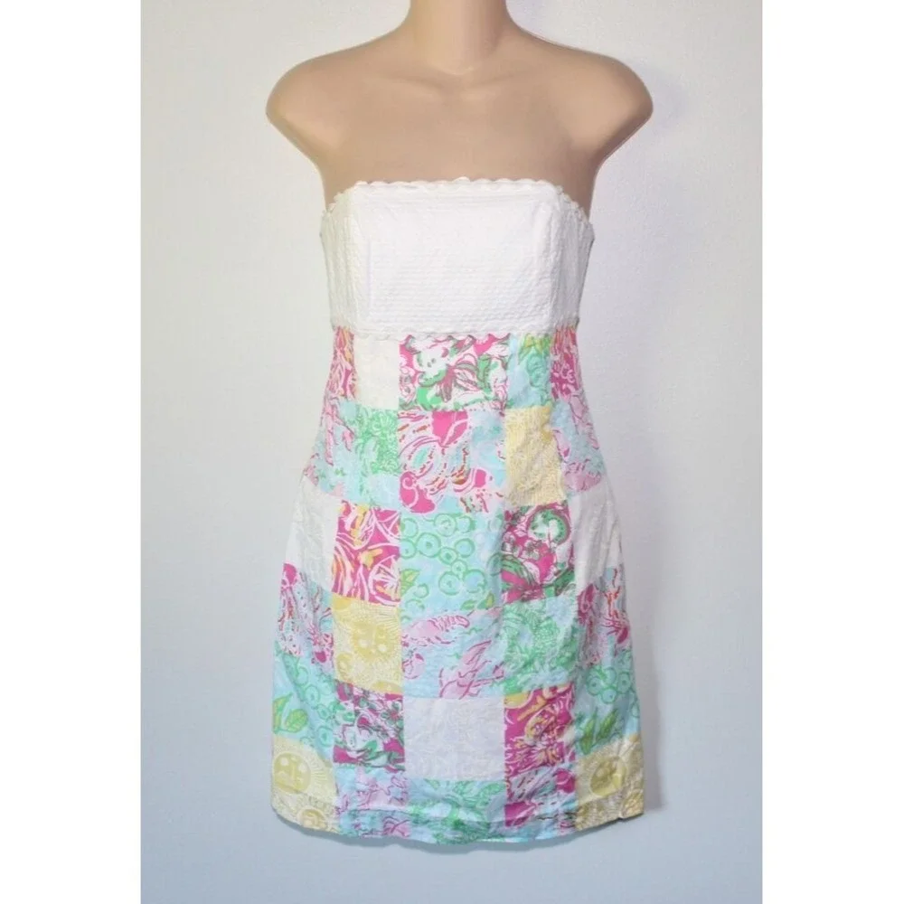 Lilly Pulitzer Franco Patches Strapless Dress White Pink Women's Size 0 H13532 - Picture 2 of 13